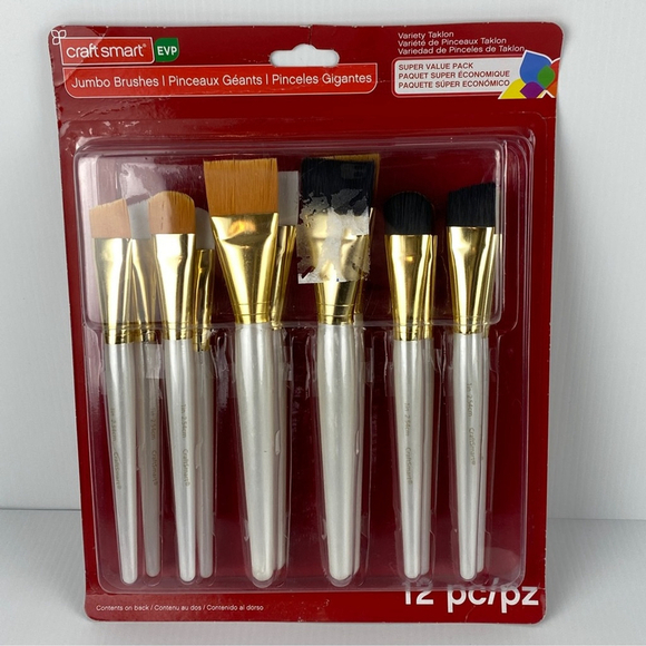 Craftsmart Jumbo Paint Brush Set of 12 NEW in package All Purpose Taklon Brushes - Picture 1 of 9